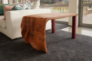 Rimu Cascade handcrafted coffee table with waterfall edge design