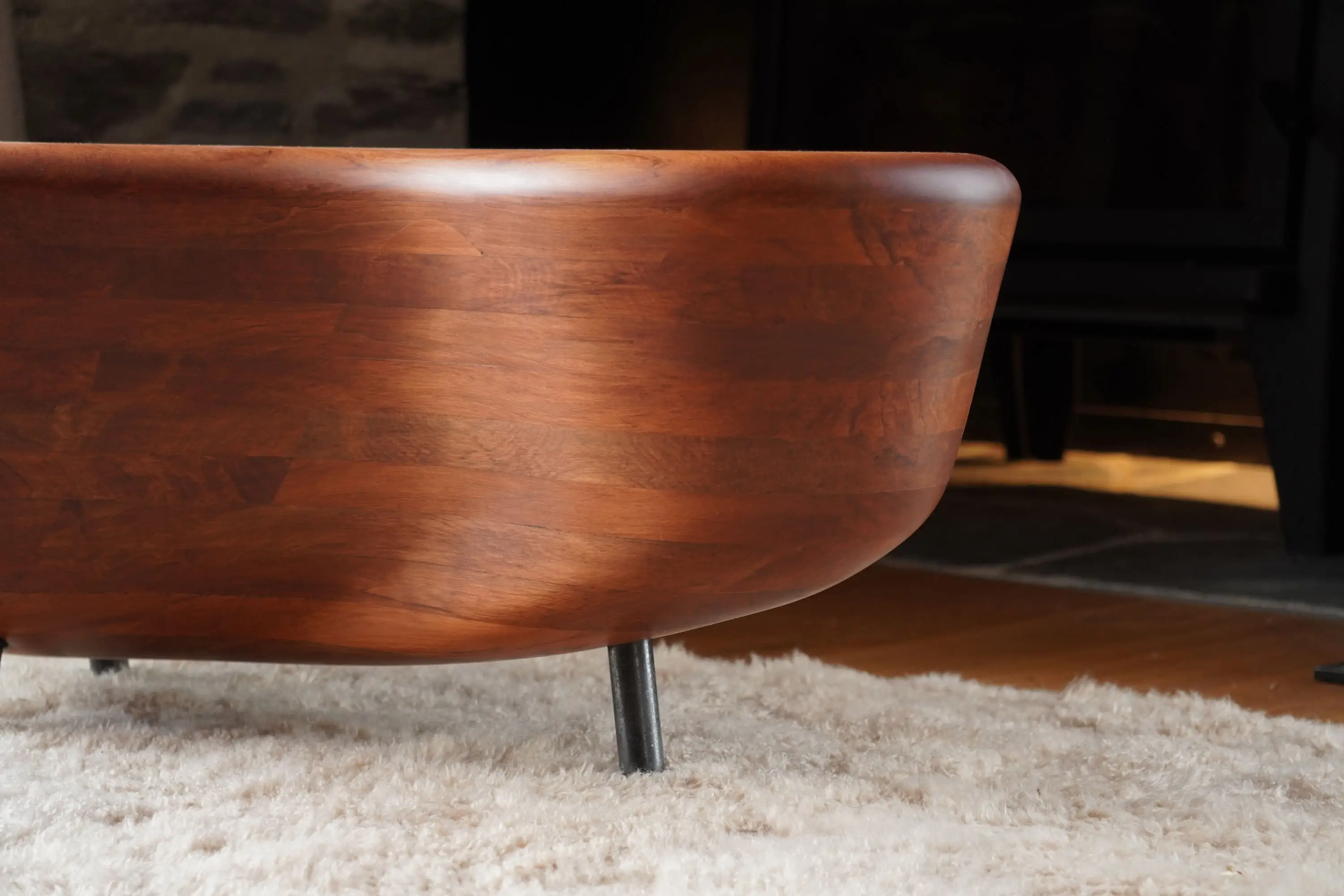 Natural solid timber grain detail on handcrafted coffee table