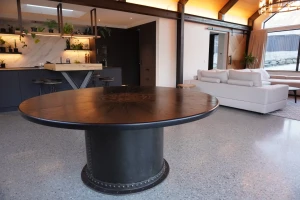 Mighty Oak circular oak dining table with Celtic knot detail